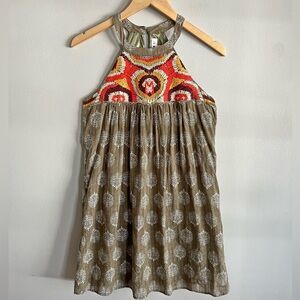 THML Embroidered Halter Dress Boho Festival Peasant Cotton XS Chic